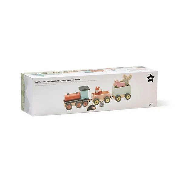 Wooden train with animals