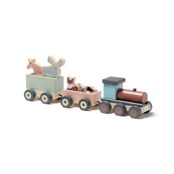 Wooden train with animals