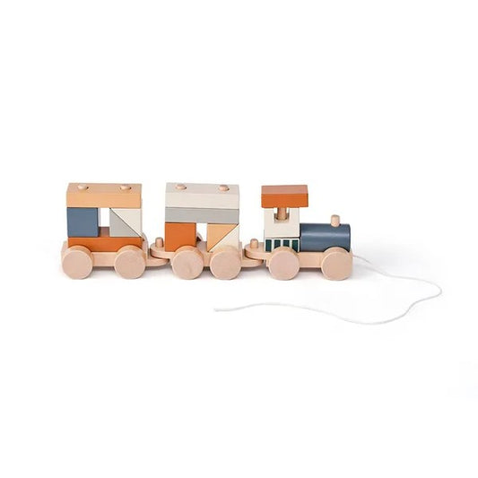 Comboio de empilhar de madeira colorido