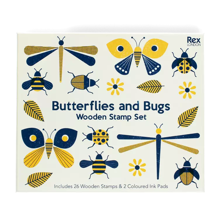 Set de carimbos de madeira - Borboletas e Insectos