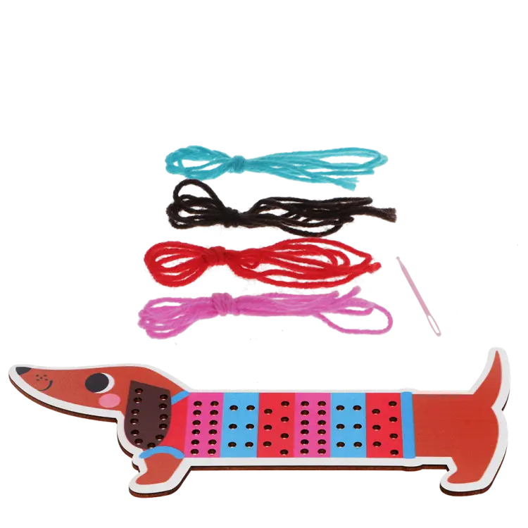 Kit de costura - Cão Salsicha de madeira