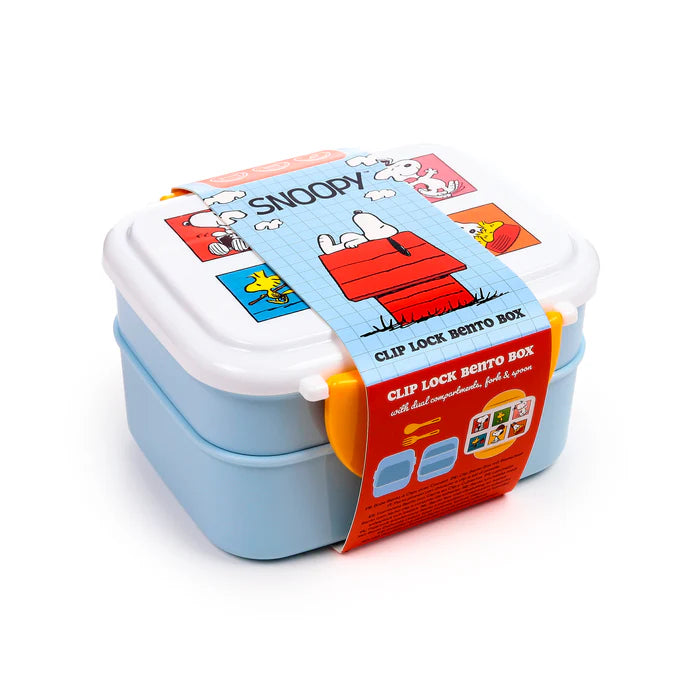 Lancheira Bento com fecho clip e talheres - Peanuts Snoopy & Woodstock