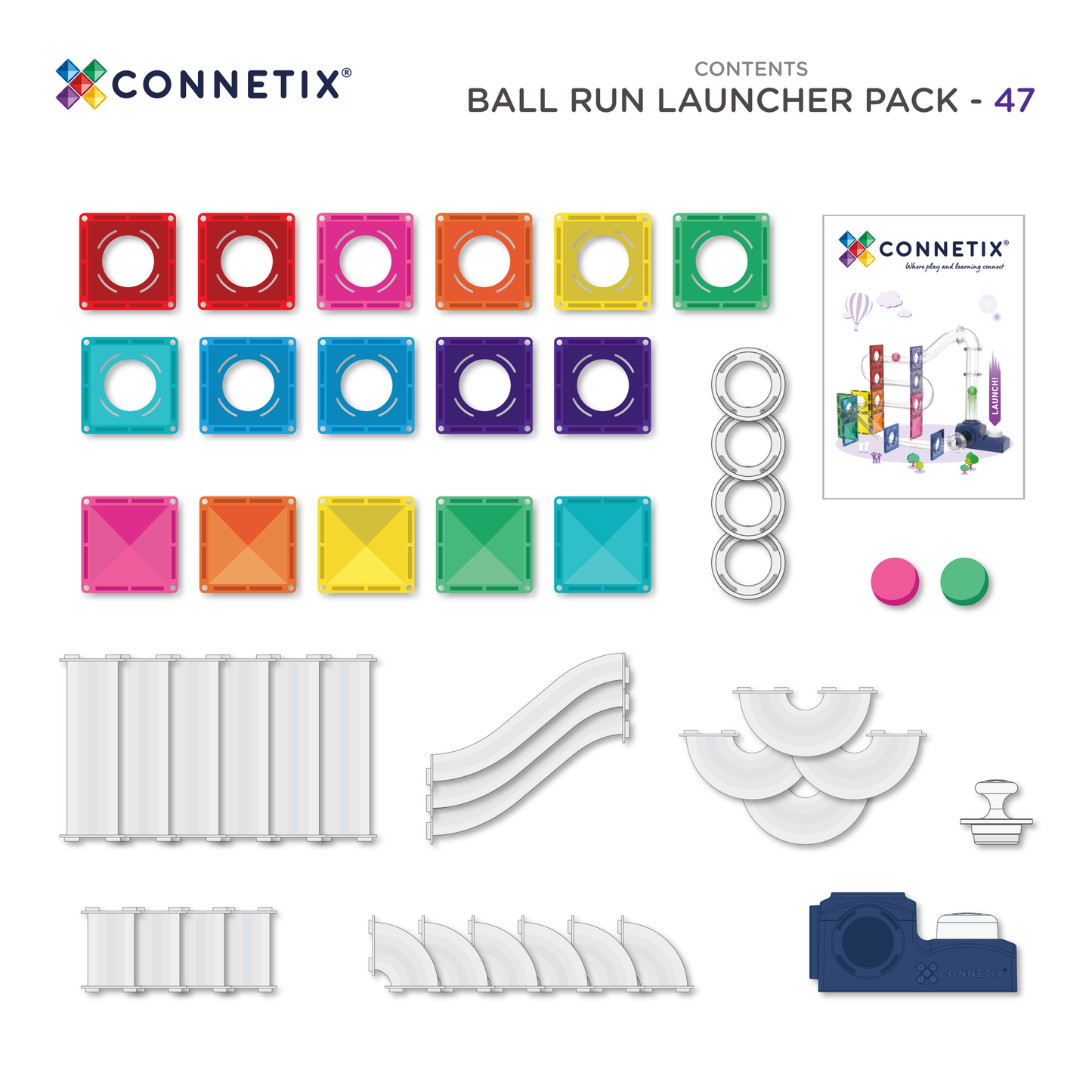 Blocos de construção magnéticos - Ball Run Launcher Pack 47 pc