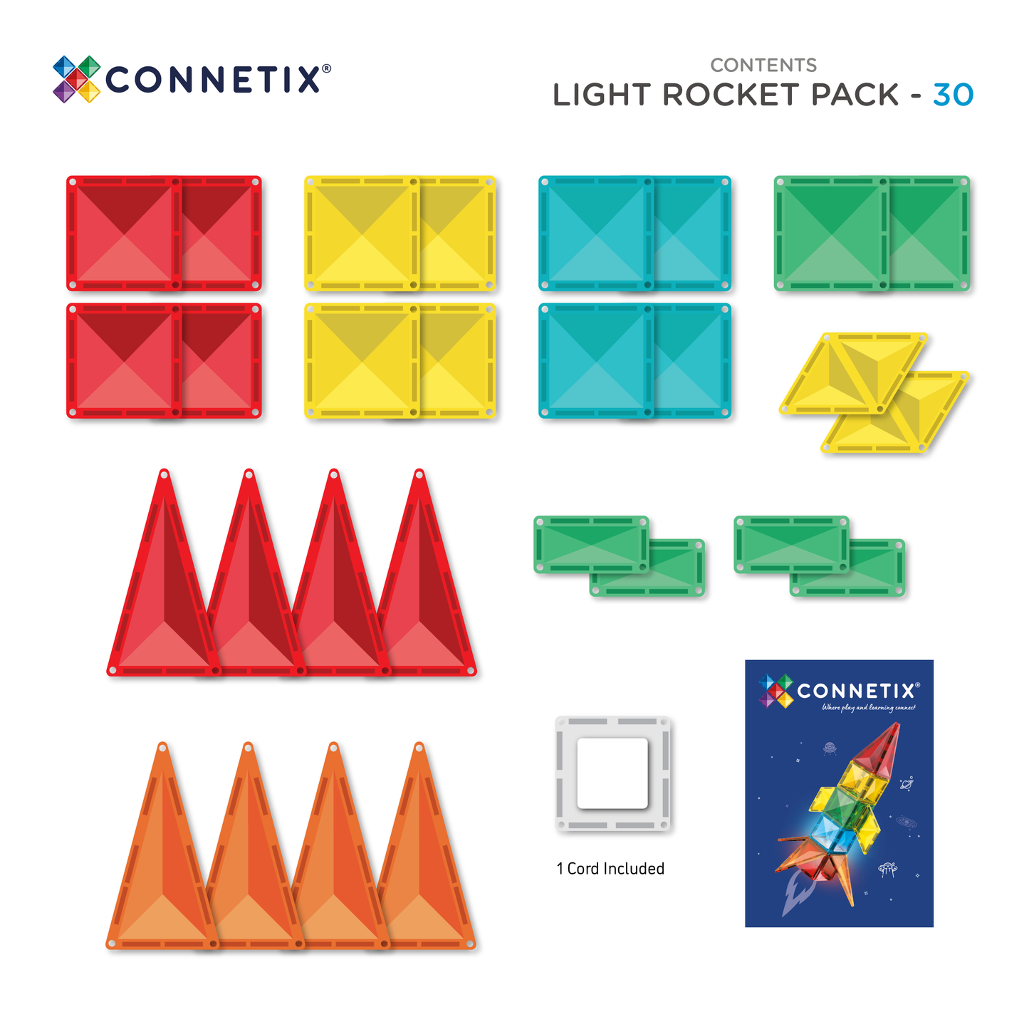 Blocos de construção magnéticos - Light Rocket Pack 30 pc