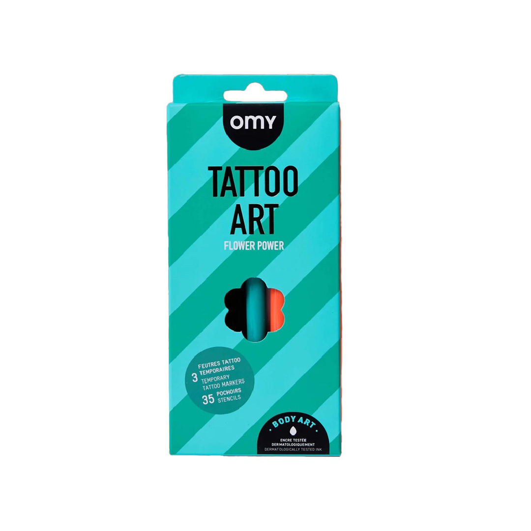 Kit de tatuagens temporárias com marcadores de tinta e stencil