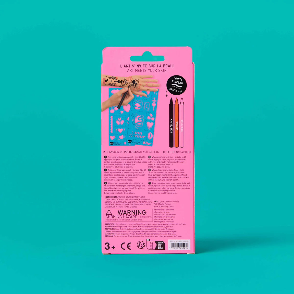 Kit de tatuagens temporárias com marcadores de tinta e stencil - Love