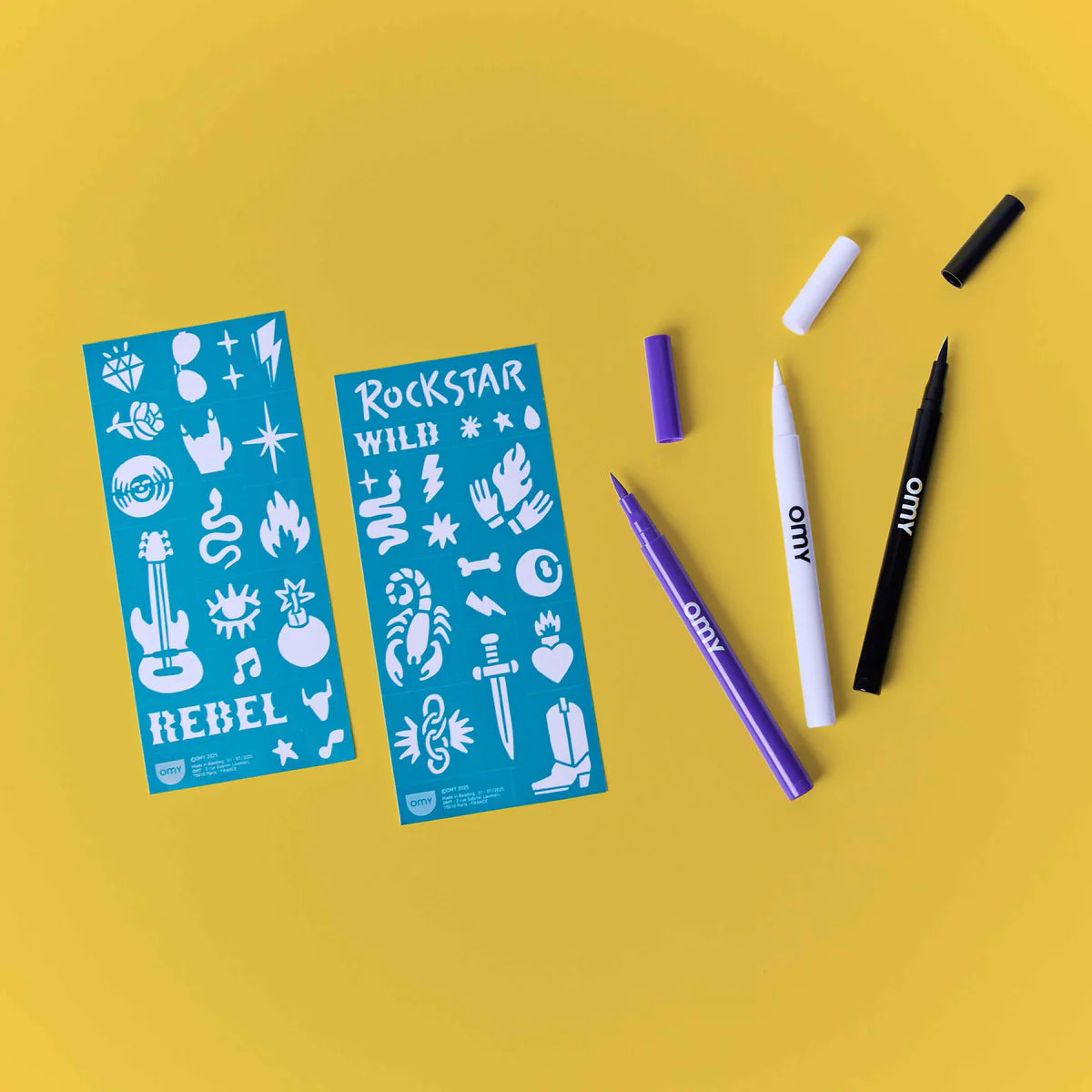Kit de tatuagens temporárias com marcadores de tinta e stencil - Rock