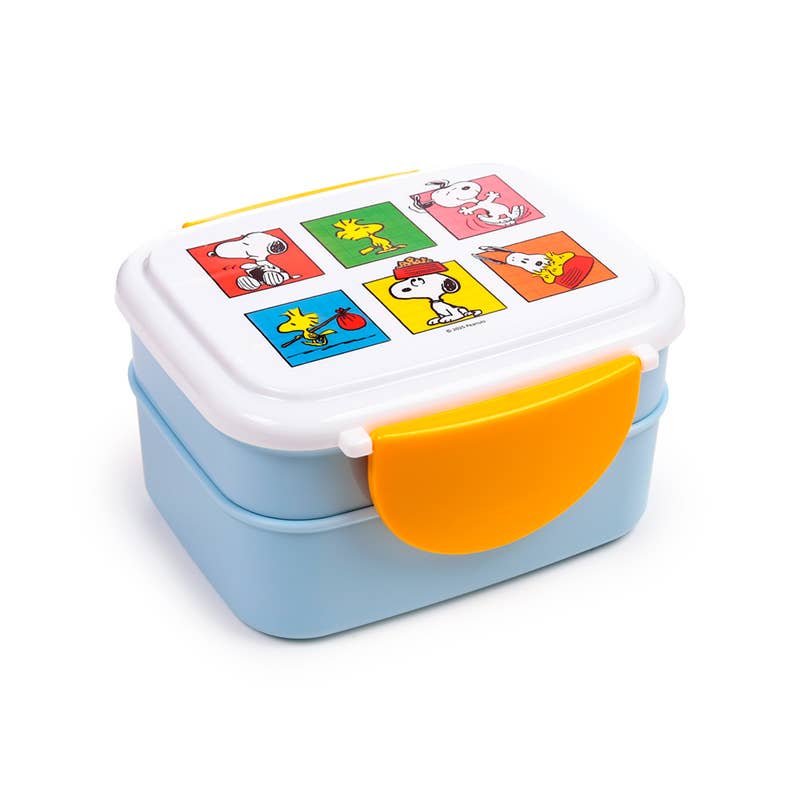 Lancheira Bento com fecho clip e talheres - Peanuts Snoopy & Woodstock
