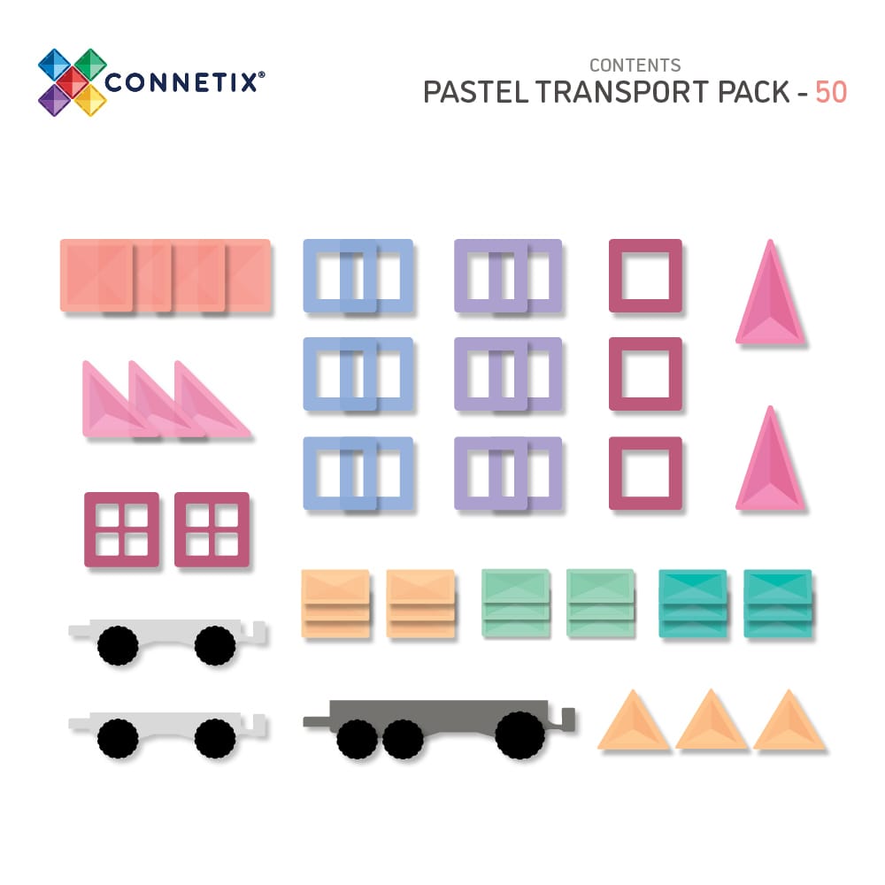 Blocos de Construção magnéticos - Pastel Transport Pack 50 peças