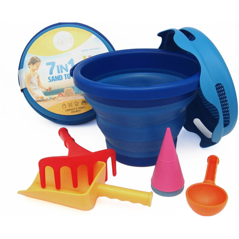Conjunto de brinquedos de praia 7 em 1 dobrável - Azul